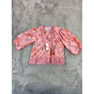 NWT Nanette Lepore Top Blouse S Small Pink Paisley Tassel Tie V Neck School Boho